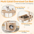 EMUST Luxury Modern Cat Tree Tower 50IN - Heavy-Duty Multi-Level Cat Condo with Extra-Large Hand-Woven Rattan Bed & Thickened Scratching Post for Indoor Cats Large Adult