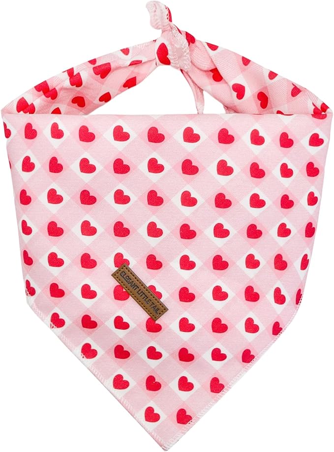 Elegant little tail Valentine's Dog Bandana - Red Heart Pet Bandanas Washable Bib Kerchief Scarf Cute Adjustable Pet Bandanas for Small Medium Dogs