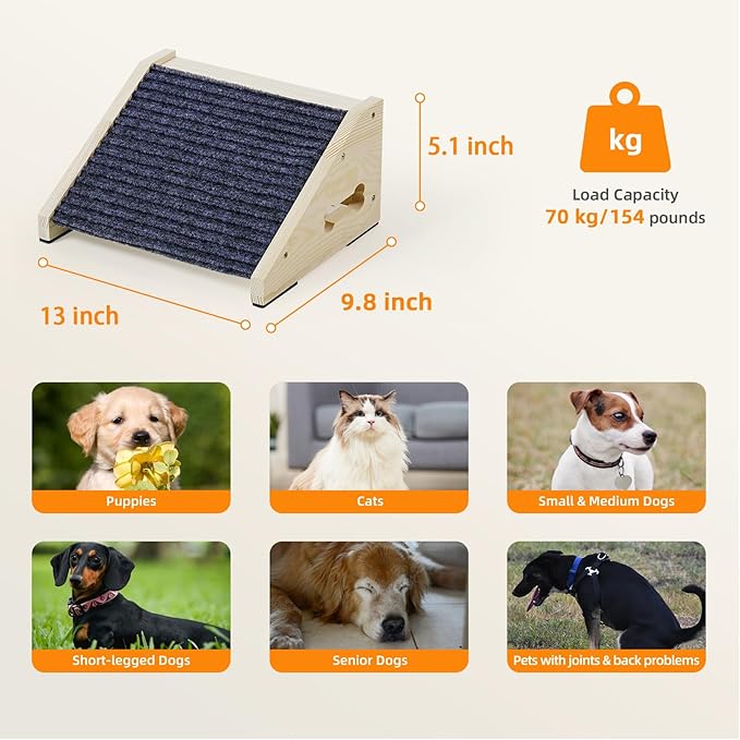 4 Pack Wooden Dog Ramp for Stairs Suits for Small Medium Dogs Cats, Pet Steps Stairs for Staircase for Dogs Cats Grey,Need Installation,13 * 9.8 * 5.1 inch