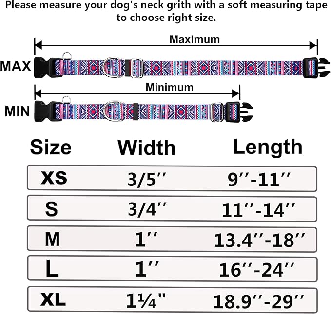 Martingale Collar for Dogs with Buckle No Pull Adjustable Nylon Limited Slip Training Dog Collars (Purple Tribal, Small)
