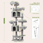 Globlazer 82 Inch Cat Tree for Large Cats, Multi-Level Tall Cat Tower for 4+ Cats with 2 Condos & 3 Perches, Stable No-Wobble Large Base, Space-Saving Corner Furniture, F82B, Light Gray