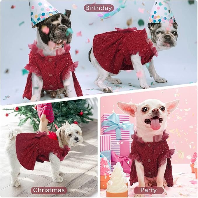 Kuoser Dog Dress, Cute Dog Dresses for Medium Dogs Girl Elegant Puppy Tutu with Bow-Knot, Doggie Princess Costume Pet Outfit for Birthday Party Christmas Halloween Wedding, Red M