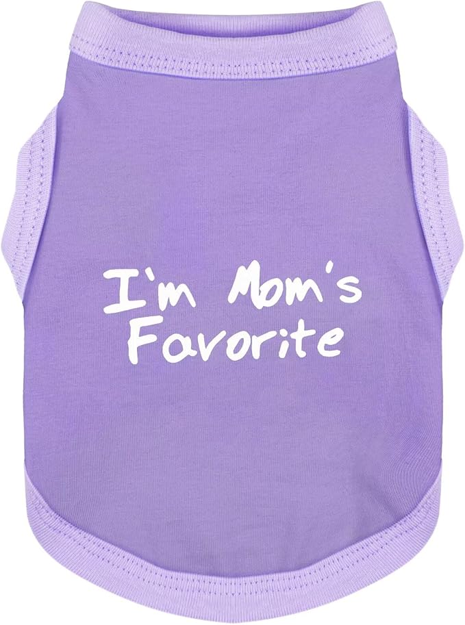 Cozy Sleeveless Canine Wear Dog Clothes, Soft, Lightweight, and Breathable Cotton Dog Shirt with I'm Mom's Favorite Print.Vest Tank Top Ideal for Small, Medium, and Large Breeds Light Purple S