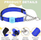 Cymiler Martingale Dog Collar with AirTag Holder, Reflective Nylon Training Collar, Stainless Steel Chain, Heavy Duty Buckle, Limited Slip Collars for Small Medium Large Dogs (Blue, Medium)