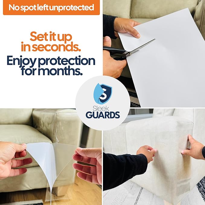 Cat Scratch Furniture Protector, 8-Pack Couch Protector from Cat Claws - Pre-Cut Clear Anti-Scratch Tape Sheets for Sofa Corner, Door & Wall, One-Sided Cat Deterrent
