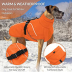 Queenmore Winter Dog Coat Warm Dog Jacket Vest Waterproof Puffer Fleece Snowsuit Adjustable Buckle Leash Hole Reflective Cold Weather Parka for Small Medium Large Dogs Girl Boy Orange XL