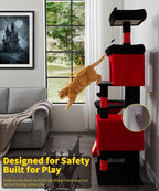 68 Inches Heavy Duty Cat Tree for Indoor Cat, Big Cat Tower with Sisal Scratching Posts and Top Perch, Large Platform for Adult Cats, PMT02RD, Black Red