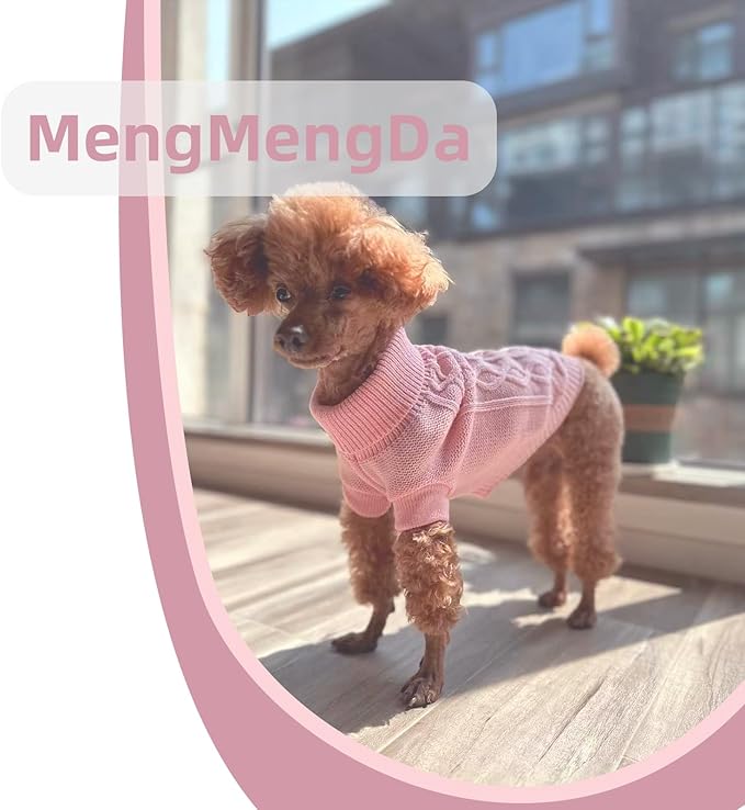 Pullover Valentines Dog Sweater, Cable Knitwear, Classic Turtleneck Warm and Soft Clothes for Chihuahua, Bulldog, Dachshund, Pug, Yorkie,Dog Outfits for Small Dogs Medium Dogs, (Pink M)