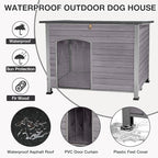 43.3’’ Large Dog House Outdoor Weatherproof Dog Kennel with Upgraded Thickened Metal Frame, Dog Shelter with PVC Curtain, Openable Roof and Removable Floor, Easy to Clean (Grey)