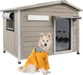 Outdoor Dog House with Reinforced Iron Frame, Wooden Kennel with Weather-Resistant Roof, Removable Floor, Vent Window & Easy Assembly, for Medium & Large Dogs, 40" L x 26" W x 33.5" H