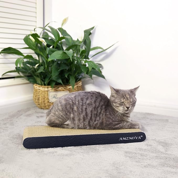 AMZNOVA Cat Scratcher Rescratch Cat Scratching Board, Scratching Pad with Catnip for Indoor, Flat Cardboard Scratcher Scratch Board for Kitten, Narrow, Textured Black