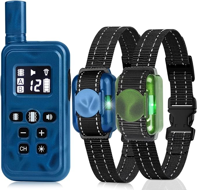 No Shock Dog Training Collar 2 Dogs, Vibrating 2 Dog Collars, Vibration Collar for 5-15 lbs Small Medium Large Dogs - No Shock No Prongs,Blue and Green