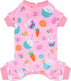 KYEESE Easter Dog Pajamas, Soft Dog Pajamas for Small Dogs Girl, Stretchy Dogs Pjs Velvet Puppy Jumpsuit with Eggs & Bunny Pattern, Comfy Lightweight Pet Outfit, Pink, S