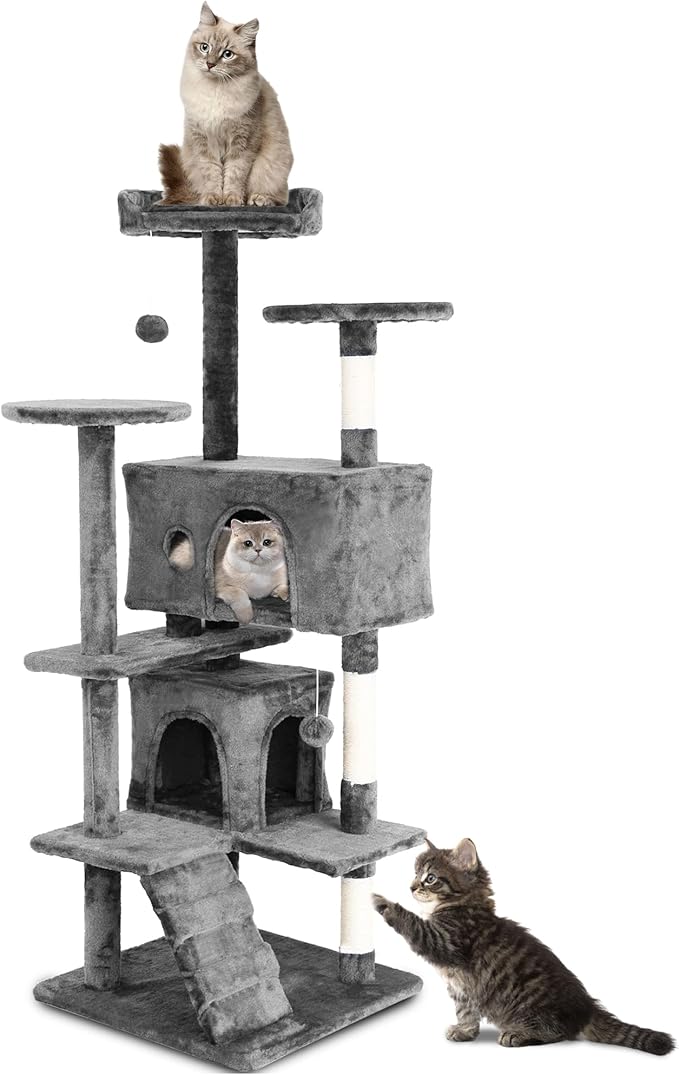 Cat Climbing Tower, Cat Jumping Platform Space Saving Cat Condo Pet Play House for Indoor Cats, 54", Ashy