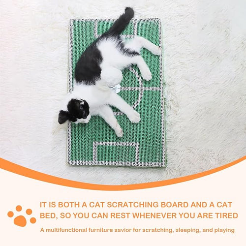 11"x17"Cat Scratcher Board and Cat Bed with Soccer Ball Field Design Cardboard for Indoor Cats Cardboard pad Sleep Play and Grind Claws