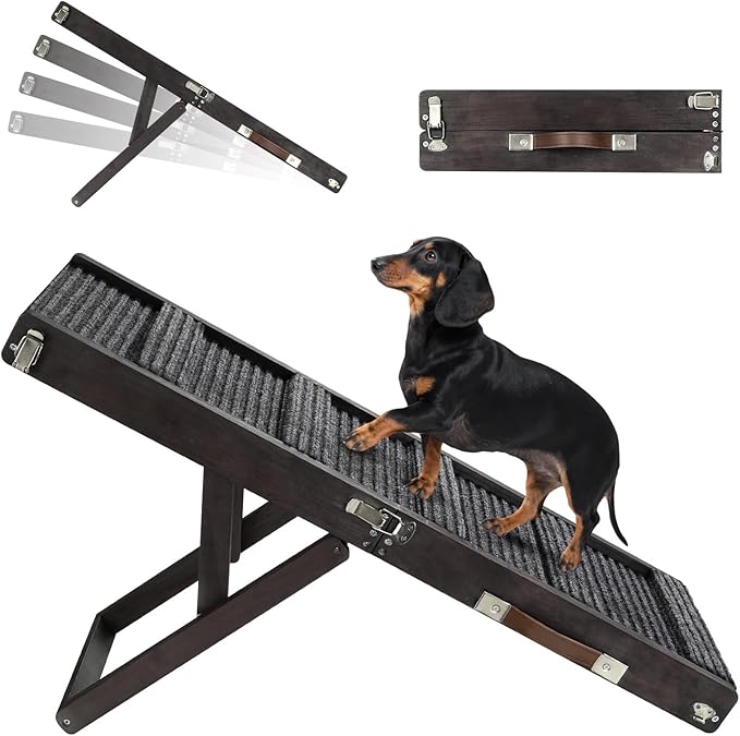 2026 Upgraded Dog Ramp for Couch, Foldable Small Dog Ramp for Sofa, 4 Adjustable Height from 13'' to 21", Portable Stable Pet Step with Non-Slip Pad, Pet Ramps Use for Couch Stairs, Black