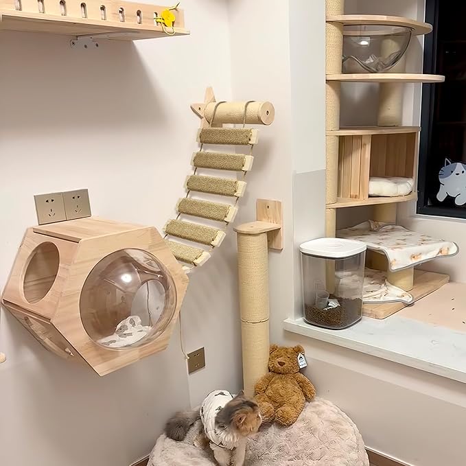22in Cat Ladder Bridge Tree Tower Cat Cage Accessories Furniture Climbing Frame Toys for Indoor Cats Scratching Post (22x9.8in)