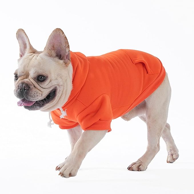 KOOLTAIL Dog Hoodie for Large Medium Small Dogs,Soft &Warm Pet Sweater with Leash Hole and Pocket Boy Girl,Puppy Fall Winter Jacket Clothes,French Pitbull Cold Weather Coat Sweatshirt,Orange S