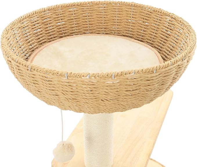 59" Big Modern Cat Tree, Multi-Level Cat Climbing Frame for Indoor Cats Tall Cats Tree with Cat Nest and Space Capsule Cat Tower with Sisal Scratching Posts Solid Oak Cat Condo