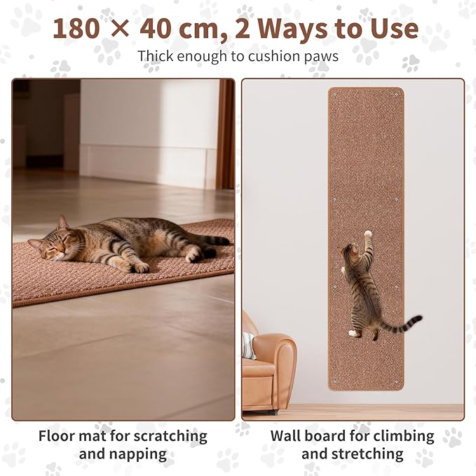 71" X 15.8" Thickened Cat Wall Climbing Carpet, Extra Large Cat Wall Scratcher Mat Imitation Sisal Wall Mounted Cat Scratcher with 16 pcs Fixed Nails for Indoor Furniture Couch Sofa Protection(Coffee)