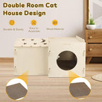 Wooden Cat Scratcher House,Cat House with Scratch Cardboard Pad,2 Tier Sturdy Kittens Bed House Indoor with Air Vents for Small to Large Sized Cats and Rabbits Use