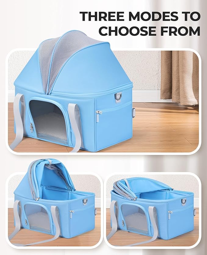 BurgeonNest Top-Expandable Large Cat Carrier, Soft Sided Cat Bag Carrier for Medium Large Pet Up to 15 lbs, Upgraded Small Dog Car Seat, Puppy Travel Bag with Semi-Open Canopy, Blue