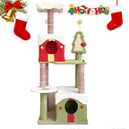 22" Large Cat Tree for Indoor Cats, Christmas Cat Tower with 2 Cozy Houses, Modern Tall Cat Tree with Scratching Post, Platform, Small Ladder, and Toys, for Adult Cats Kittens(Green,Red)