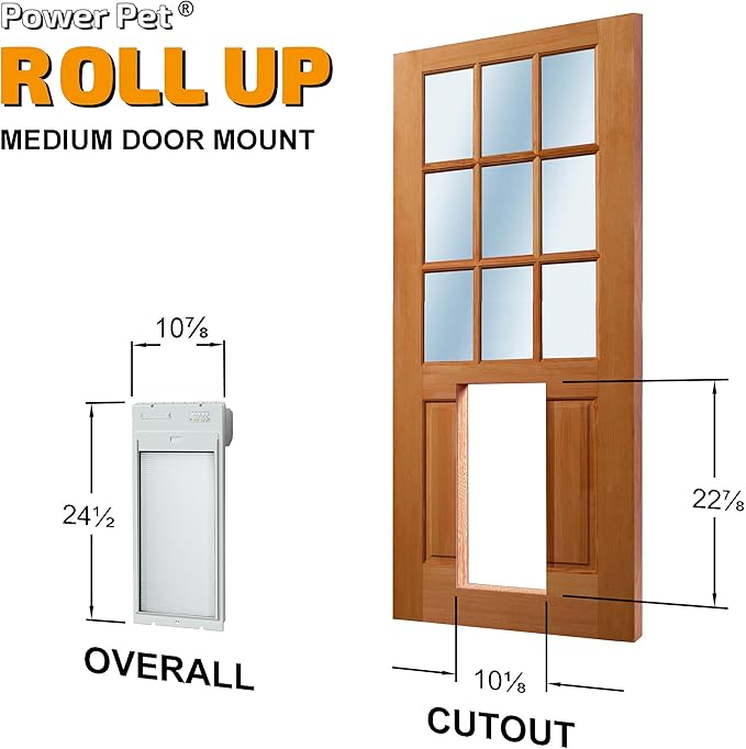 Power Pet Roll Up Automatic Electronic WiFi Pet Door by High Tech Pet - Space-Saving, Pet Operated Dog Door, App Control, Safe, Secure, Air Tight (Door Mount, Medium)