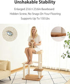 Modern Cat Tree for Large Cats, 37.5-Inch Tall Cat Tree Tower with Wide Shelves Low Step Cotton Scratching Posts, Super Sturdy Base, Cozy Perches, and Interactive Toys for Indoor (95cm White)