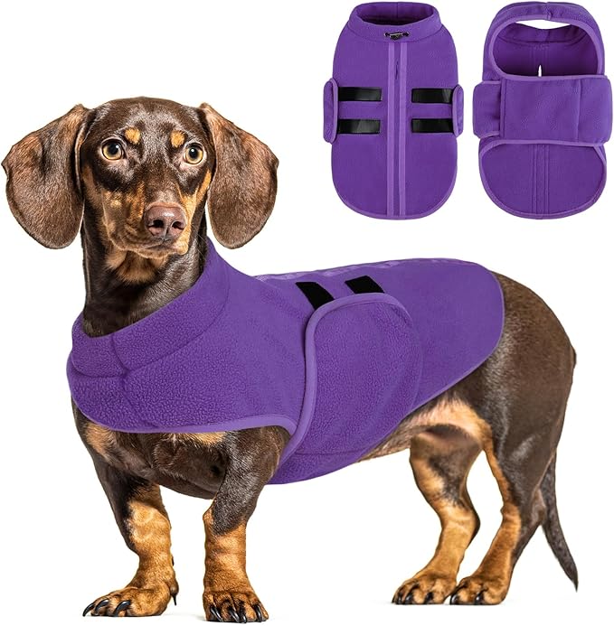 Queenmore Large Dog Sweaters, Soft Fleece Vest Pullover Dog Jacket with Leash Hole, Warm Winter Dog Clothes Cold Weather Doggy Dachshund Sweater for Large Dogs Cats Boy or Girl (Lavender, L)