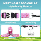 Reflective Martingale Collar for Dogs with Quick Release Buckle Cute Girl Female Flower Dog Collars (Pink Floral, XSmall)