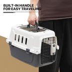 MoNiBloom 18-Inch 2-Door Top Loading Cat Carrier, Plastic Dog Crate Hard-Sided Dog Travel Carrier for Small Dogs and Cats, Ventilation and Security Lock Design for Pets up to 10 lbs (Grey)
