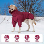 IDOMIK Dog Winter Coat for Large Dogs, Warm Dog Winter Jacket with Fleece High Collar, Zippered Cold Weather Coats for Dogs, Waterproof Doggy Snow Jacket Clothes,WineRed,2XL