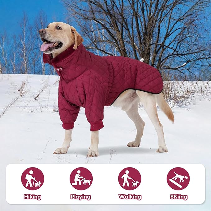 IDOMIK Dog Winter Coat for Small Dogs, Warm Dog Winter Jacket with Fleece High Collar, Zippered Cold Weather Coats for Dogs, Waterproof Doggy Snow Jacket Clothes,WineRed,S