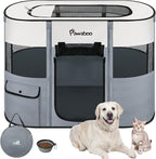 Dog Playpen, Portable Pet Playpen Cat PlayPens,600D Oxford Dog Kennel Tent Crate, Waterproof&Breathable, Indoor Outdoor Travel Camping Use for Medium/Large Breed with Carrying Case+Folding Bowl,L,Gray