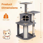 PETSITE 44-inch Multi-Level Cat Tree, Modern Cat Tower with Sisal Scratching Posts, Cozy Condo, Playful Cat Hole, Sisal Covered Ladder, and Dangling Ball, Ideal for Indoor Cats and Kittens (Grey)