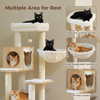 PETEPELA Cat Tree with Litter Box Enclosure, 2-in-1 Wood Cat Tower for Indoor Large Cats, 57.5'' Cat Condo with Scratching Posts, Cozy Hammock and Repalcable Dangling Balls, Beige