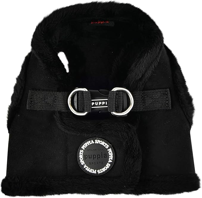 Puppia Terry Vest Dog Harness Step-in Winter Suede Warm No Choke No Pull Training Walking for Small and Medium Dog, Black, X-Large