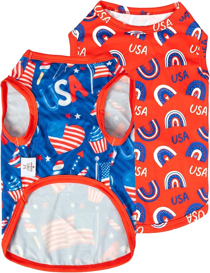 CuteBone 4th of July Dog Shirts 2-Pack Soft Pet Clothes Breathable Summer Vest for Small Puppy and Stretchy Cat Apparel 2BX18S