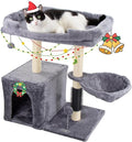 28.3" Small Cat Tree Tower,Cat Scratching Post for Indoor Cats,Featuring with Cat Cave & Cozy Perch,Cat Self Groomer and Interactive Dangling Ball Great for Kittens/Cats (Light Gray, Large)