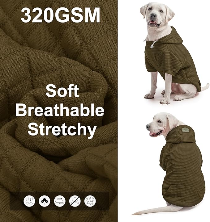 BEAUTYZOO Small Dog Hoodie Sweater with Pockets, Dog Clothes for Small Medium Dogs Boy Girl, Waffle-Like Laminated Cotton Pet Coats with Hat and Leash Hole, Army Green M