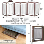 ZJSF Freestanding Foldable Dog Gate for House Extra Wide Wooden Brown Puppy Gate Stairs Dog Gates Doorways Tall Pet Gate 32 "Height 6 Panels Pet Fence
