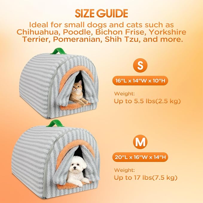 Dog House Indoor for Small Dogs, 2-in-1 Enclosed Dog Bed with Cover Cave & Curtain, Dog Tent with Plush Washable Cushion, Inside Dog House for Pets Under 17 lbs(Grey, Medium)