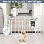 Metal Freestanding Dog Gates with Door for Outdoor Indoor,40'' Extra Wide 24'' Tall Free Standing Dog Gate for Doorways,Large Openings,Deck,Yard,Porch,Foldable Safety Pet Fence(White,2 Panels)