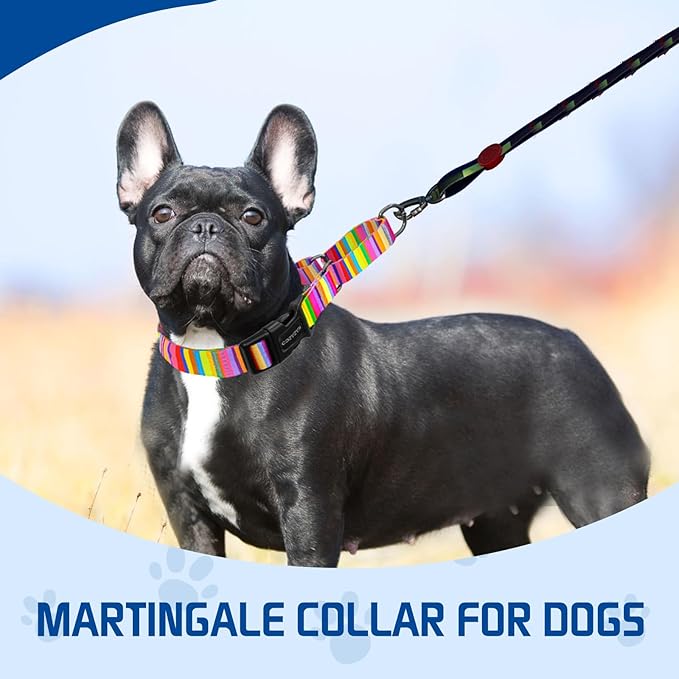 Kazazoo Martingale Collar for Dogs with Quick Release Buckle Adjustable Soft Durable Dog Collar for Small Medium Large No Pull Training Dog Collars-Rainbow M
