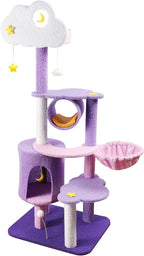 Lucky Monet 59 Inches Cat Tree for Indoor Cats, Multi-Level Cat Tower for Large Cats Cute Purple Pink Cat Tree Unique Cat Condo with Scratching Post Hammock Condo Pompom Ball Toy