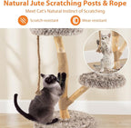 PETSITE 35.5-inch Wood Cat Tree, Multi-Level Real Pear Wood Modern Cat Tower with Jute Scratching Posts, Jute Rope, Cozy Top Perch, Jumping Platform, Soft Long Plush Covered