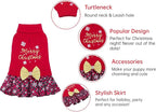 CuteBone Christmas Dog Sweater Dress Turtleneck Puppy Sweater with Bowtie Harness Hole Pullover Winter Dress for Medium Dogs