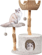 Easyego Modern Cat Tree, 39.3" Aesthetic Wood Cat Tree Tower for Large Cats, Luxury Cat Condo with Scratching Posts and Flower Platforms, Cat Furniture, Bullet Gray