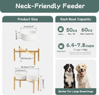 Ceramic Raised Double Bowls Set with Stand, Food & Water Bowls for Large Breed Dogs, Weighted Dog Dishes, Pet Bowl(8.2'',60OZ, White)